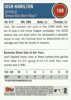 2003 Bazooka #188 Josh Hamilton Back