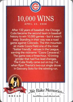2013 Aunt Millie's Great Moments in Cubs History #10 10,000 Wins Back