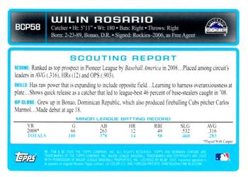 2009 Bowman - Chrome Prospects #BCP58 Wilin Rosario Back