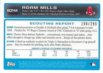 2009 Bowman - Chrome Prospects X-Fractors #BCP44 Adam Mills Back