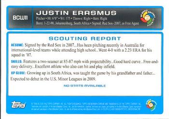 2009 Bowman - Chrome WBC Prospects #BCW11 Justin Erasmus Back