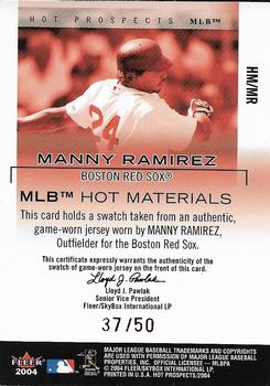 2004 Fleer Hot Prospects Draft Edition - MLB Red Hot Materials #HM/MR Manny Ramirez Back