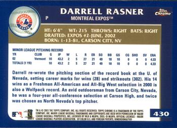 2003 Topps Chrome #430 Darrell Rasner Back