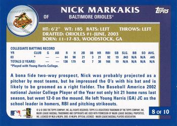 2003 Topps - Factory Set Bonus: Draft Picks #8 Nick Markakis Back