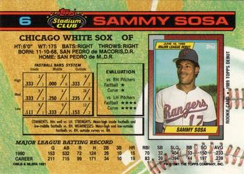 1991 Stadium Club #6 Sammy Sosa Back