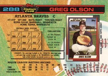 1991 Stadium Club #288 Greg Olson Back