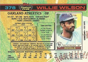 1991 Stadium Club #378 Willie Wilson Back