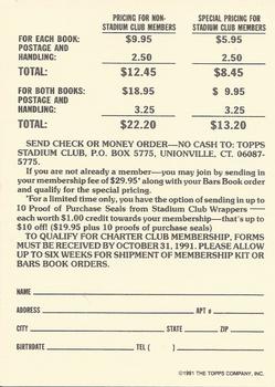 1991 Stadium Club #NNO Stadium Club BARS Book Order Form Back