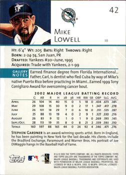2003 Topps Gallery #42 Mike Lowell Back