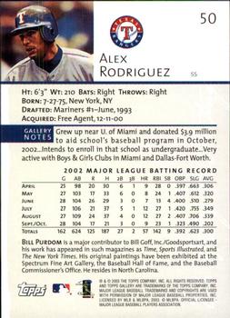 2003 Topps Gallery #50 Alex Rodriguez Back