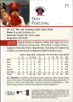 2003 Topps Gallery #71 Troy Percival Back