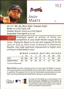 2003 Topps Gallery #152 Andy Marte Back