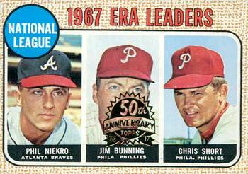 2017 Topps Heritage - 50th Anniversary Buybacks #7 National League 1967 ERA Leaders (Phil Niekro / Jim Bunning / Chris Short) Front