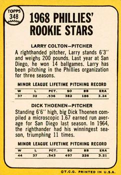2017 Topps Heritage - 50th Anniversary Buybacks #348 Phillies 1968 Rookie Stars (Larry Colton / Dick Thoenen) Back