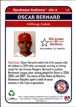 2012 Grandstand Spokane Indians #NNO Oscar Bernard Back
