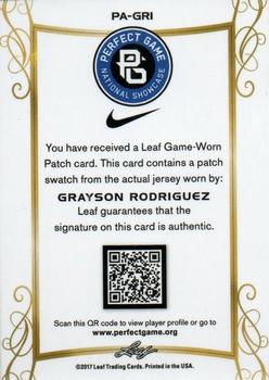 2017 Leaf Perfect Game National Showcase - Patch Autographs Green #PA-GR1 Grayson Rodriguez Back