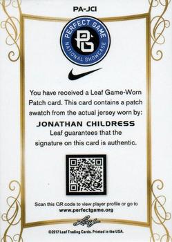 2017 Leaf Perfect Game National Showcase - Patch Autographs Red #PA-JC1 Jonathan Childress Back