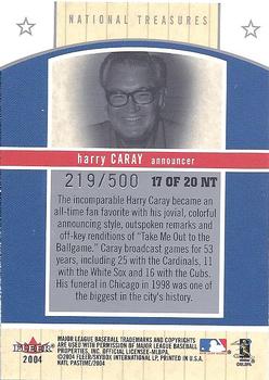 2004 Fleer National Pastime - National Treasures #17NT Harry Caray Back