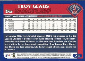 2003 Topps Opening Day #74 Troy Glaus Back