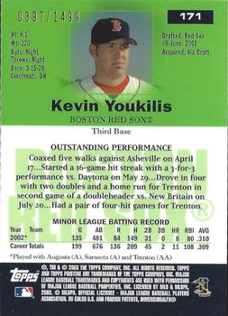 2003 Topps Pristine #171 Kevin Youkilis Back