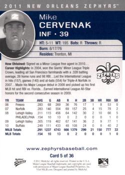 2011 MultiAd New Orleans Zephyrs #5 Mike Cervenak Back