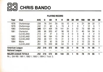 1985 Polaroid/JCPenney Cleveland Indians #NNO Chris Bando Back