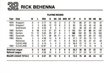 1985 Polaroid/JCPenney Cleveland Indians #NNO Rick Behenna Back