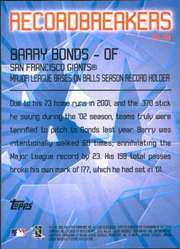 2003 Topps - Record Breakers (Series Two) #RB-BB Barry Bonds Back