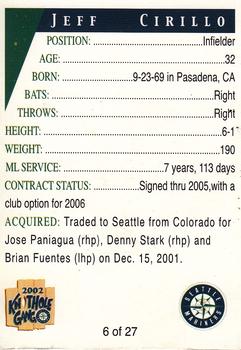 2002 Seattle Mariners Knothole Gang #6 Jeff Cirillo Back