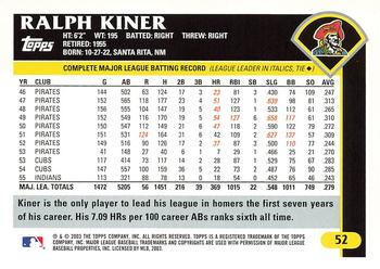 2003 Topps Retired Signature Edition #52 Ralph Kiner Back