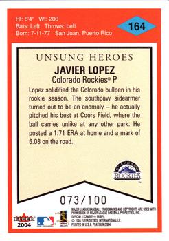 2004 Fleer Platinum - Platinum Finish #164 Javier Lopez Back