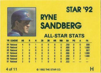 1992 Star Ryne Sandberg #4 Ryne Sandberg Back