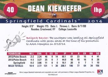 2014 Grandstand Springfield Cardinals #NNO Dean Kiekhefer Back