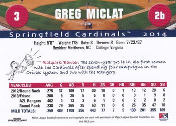 2014 Grandstand Springfield Cardinals #NNO Greg Miclat Back
