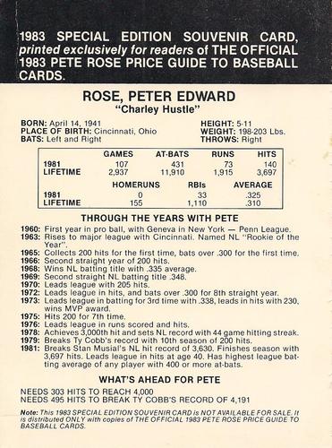 1983 Official Pete Rose Price Guide to Baseball Cards #NNO Pete Rose Back