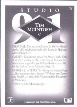 1991 Studio #71 Tim McIntosh Back