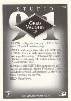 1991 Studio #79 Greg Vaughn Back