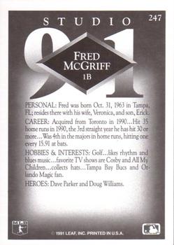 1991 Studio #247 Fred McGriff Back
