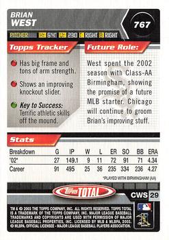 2003 Topps Total #767 Brian West Back