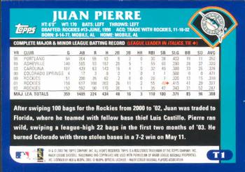 2003 Topps Traded & Rookies #T1 Juan Pierre Back