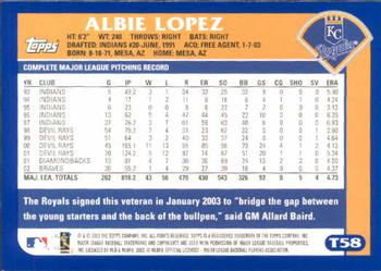 2003 Topps Traded & Rookies #T58 Albie Lopez Back