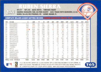 2003 Topps Traded & Rookies #T65 Ruben Sierra Back