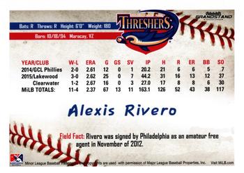 2016 Grandstand Clearwater Threshers #NNO Alexis Rivero Back