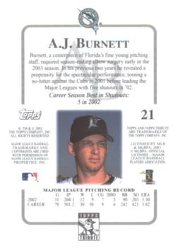 2003 Topps Tribute Contemporary #21 A.J. Burnett Back