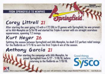 2016 Grandstand Sysco Springfield Cardinals #NNO From Springfield to Memphis (Corey Littrell / Kurt Heyer / Anthony Garcia) Back