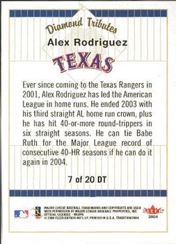 2004 Fleer Tradition - Diamond Tributes #7DT Alex Rodriguez Back