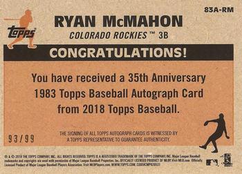 2018 Topps - 1983 Topps Baseball 35th Anniversary Autographs Black (Series One) #83A-RM Ryan McMahon Back