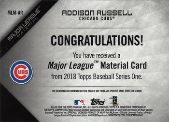 2018 Topps - Major League Material Relics (Series 1) #MLM-AR Addison Russell Back