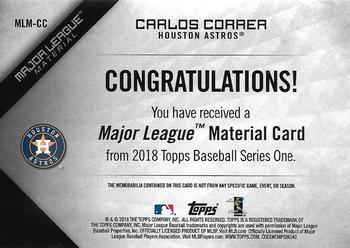 2018 Topps - Major League Material Relics (Series 1) #MLM-CC Carlos Correa Back