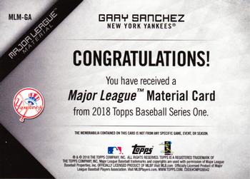 2018 Topps - Major League Material Relics (Series 1) #MLM-GA Gary Sanchez Back